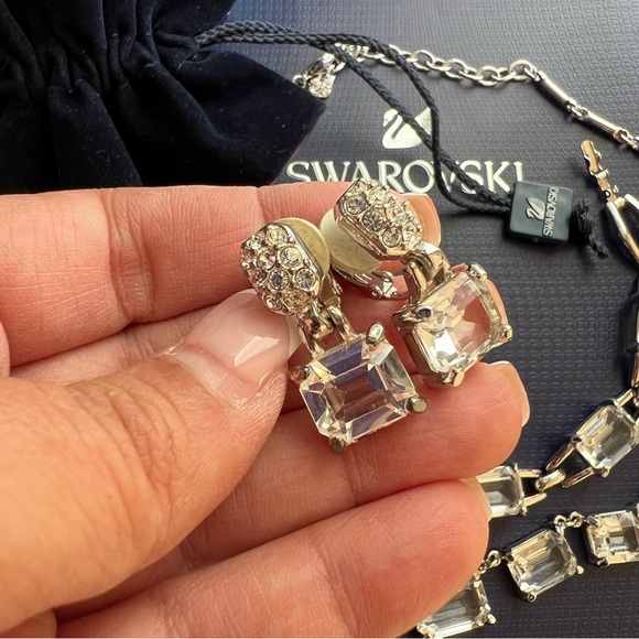 AUTHENTIC Swarovski Emerald-cut Crystal Necklace & Earrings SET Vintage - Picture 13 of 17